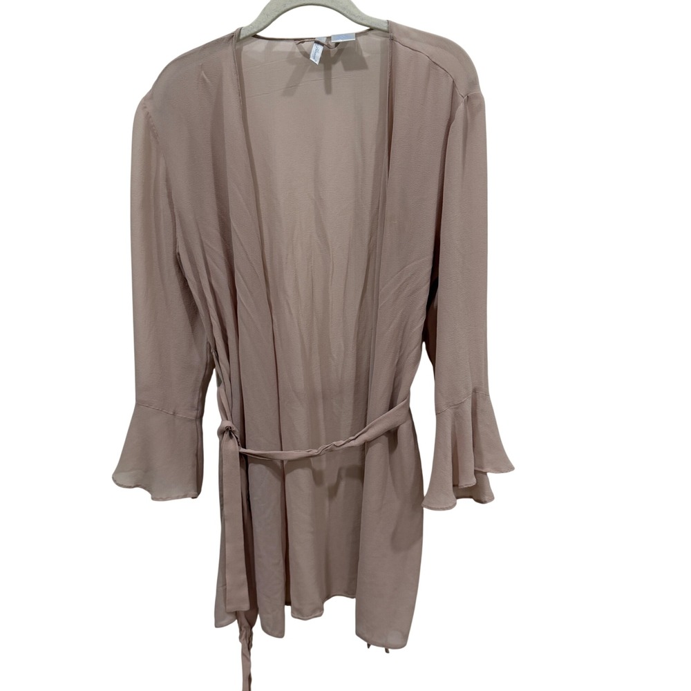Willow Blossom 100% Silk Wrap Cardigan Top Dusty Rose Bell Sleeve Ruffle Large